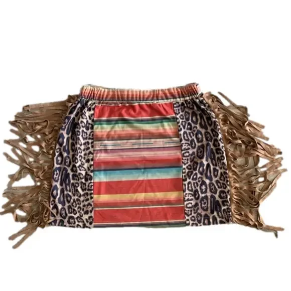 Fashion Express Striped Multicolored Leopard Print Western Mini Skirt - Picture 3 of 9